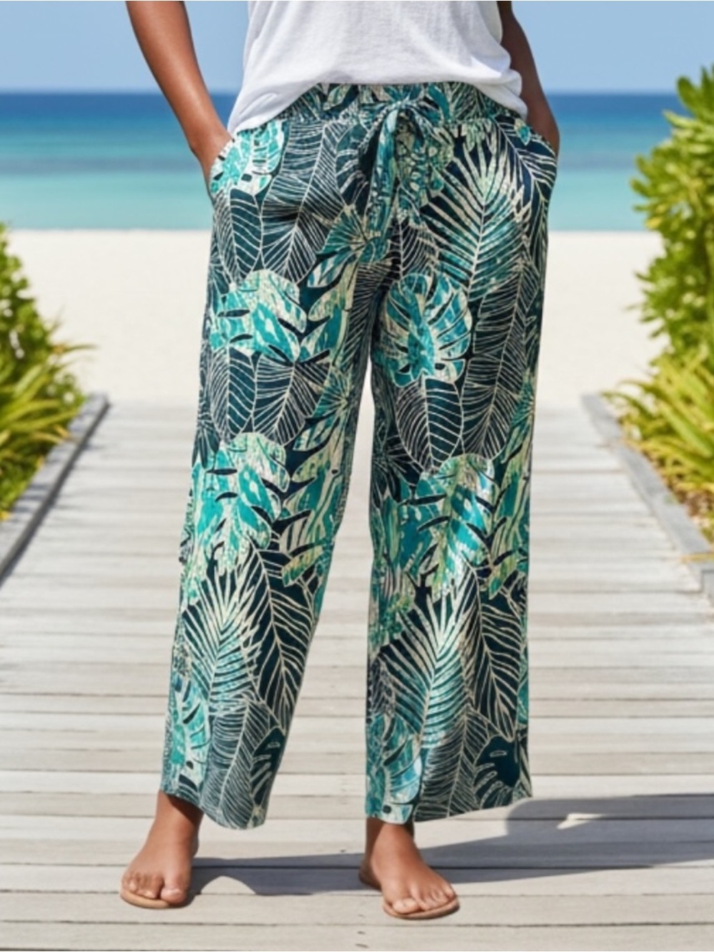 UV Skinz Women’s Tropical Wide Leg Pants 2XL UPF 50+ Coastal Beach Resort Wear